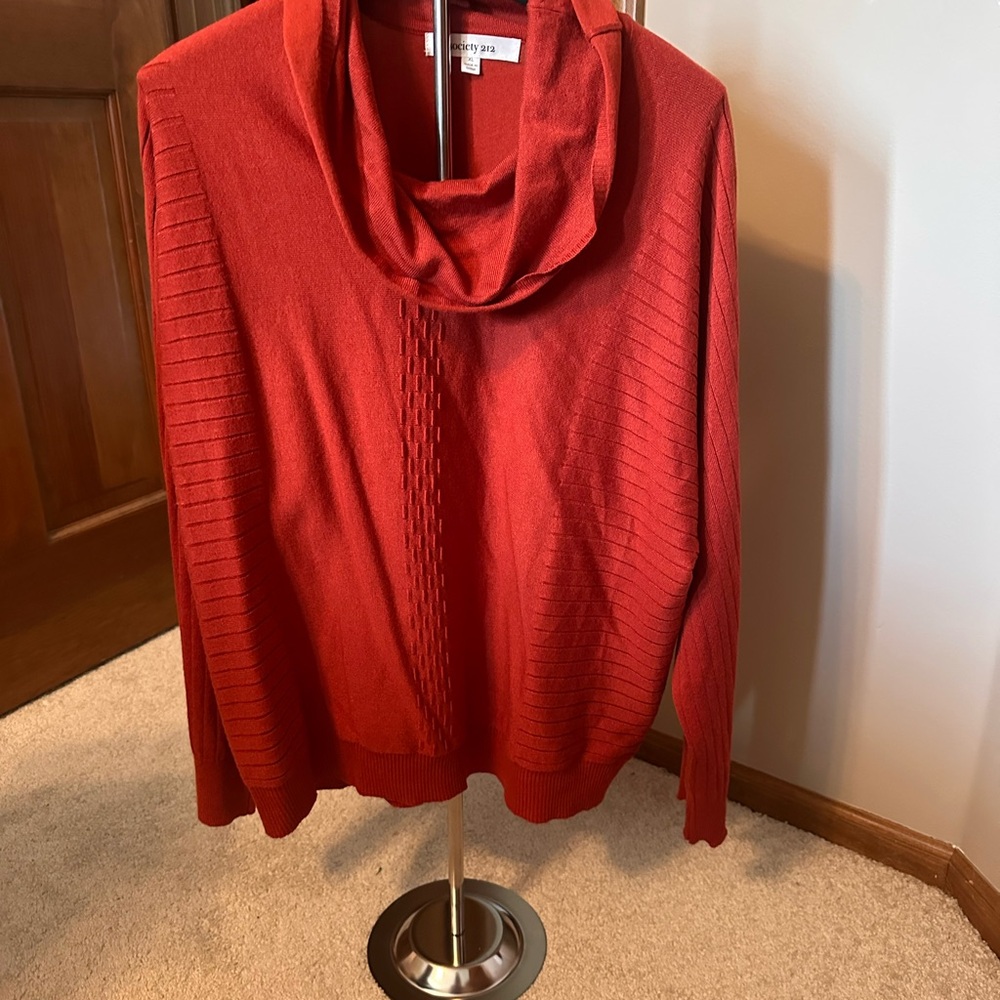 Red Cowl Neck Sweater with Cable Knit